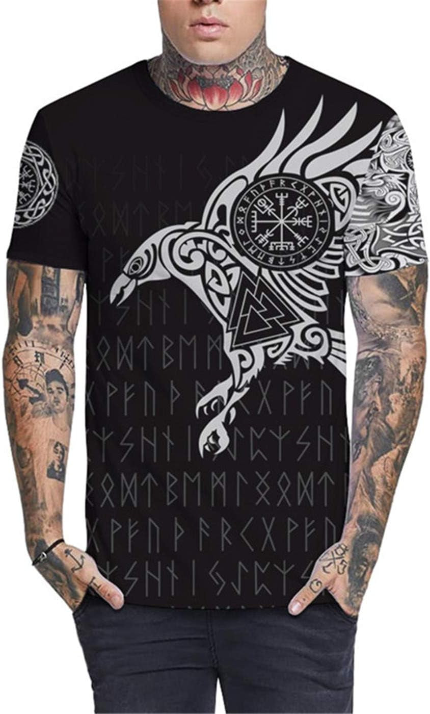 Men'S Vikings T Shirt Tops Novelty 3D Print Norse Mythology Pullover Tee